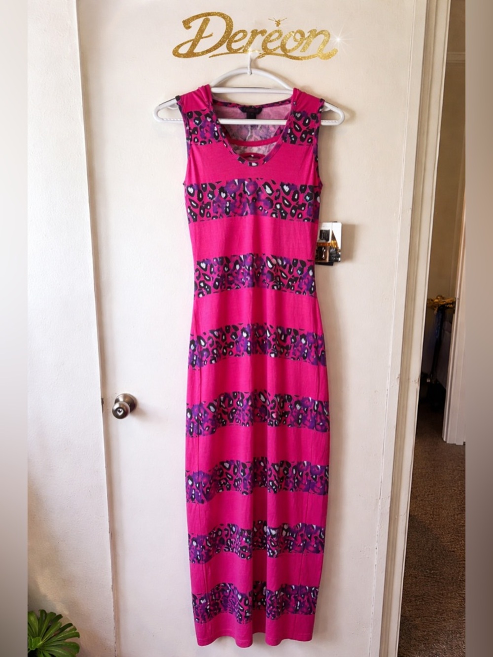 Dereon Pink Leopard Print Maxi Dress Size Small NWT Beyoncé Collection
